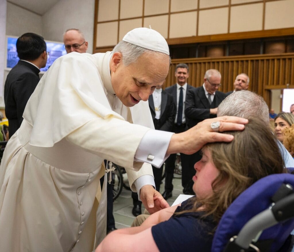 Hannah receives a blessing from Pope Leo