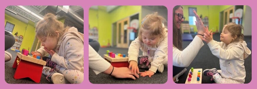 child with down syndrome during speech language therapy