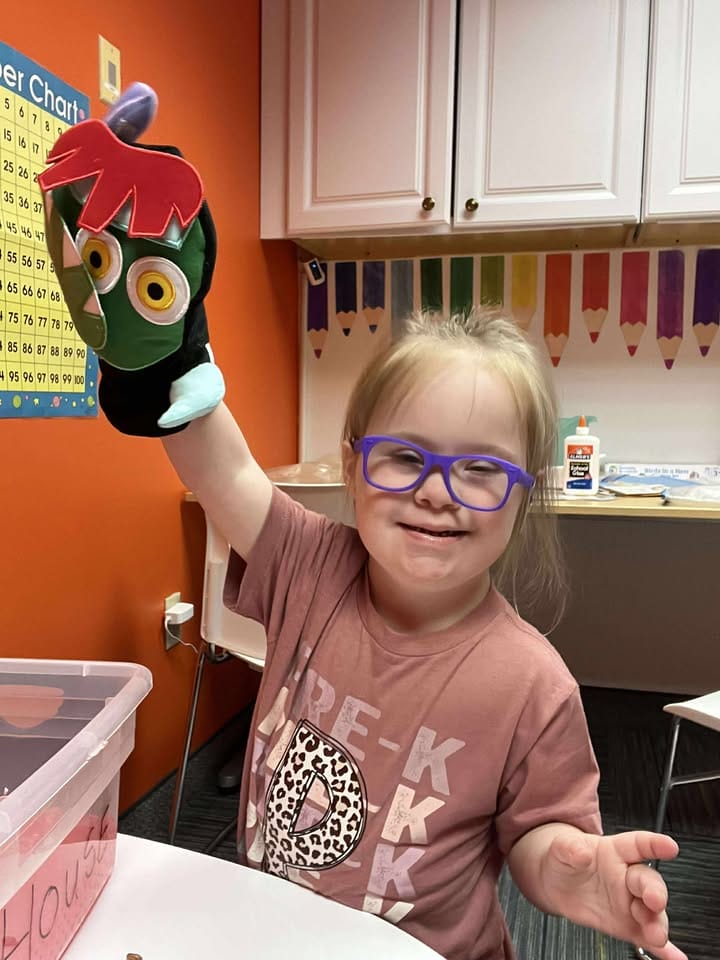 best tutor karissa go away big green monster kid with puppet on hand