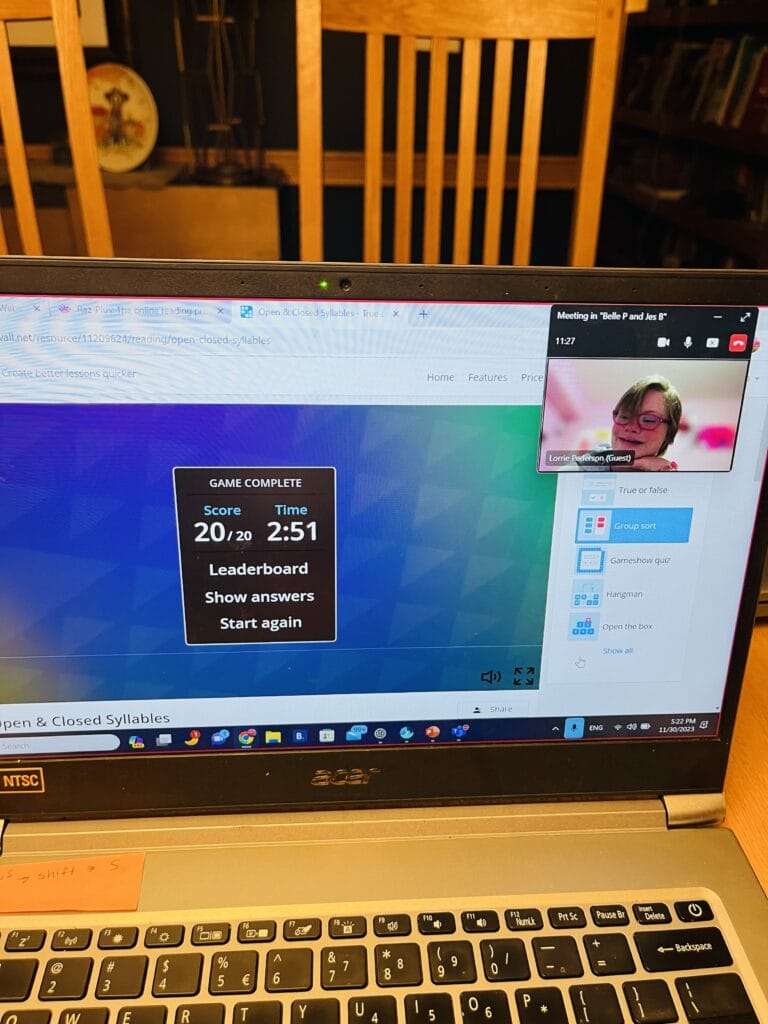 Computer screen during virtual tutoring