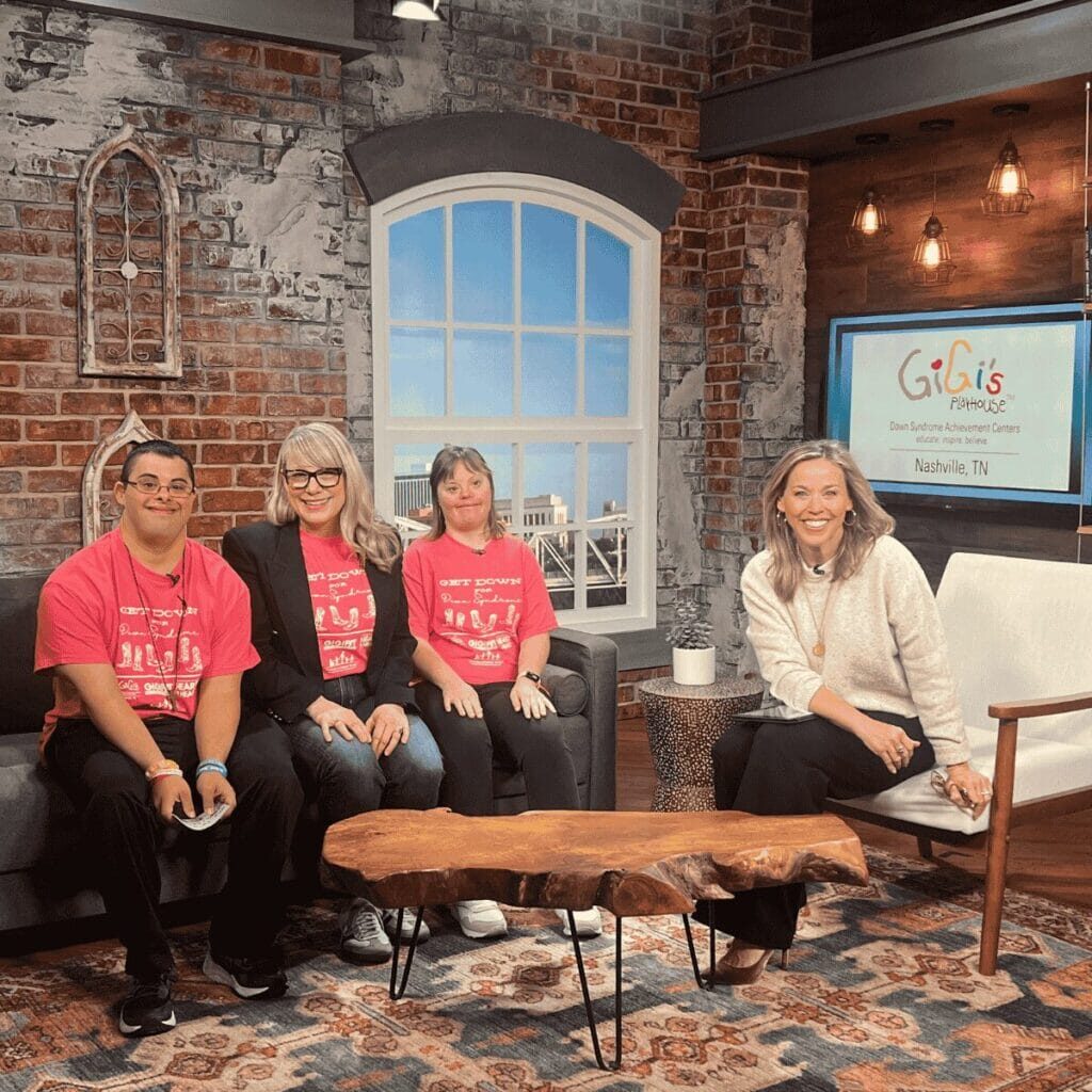 today in nash Andrew, Denise, Tori, and Carole Sullivan on Today in Nashville to spread awareness for World Down Syndrome Day