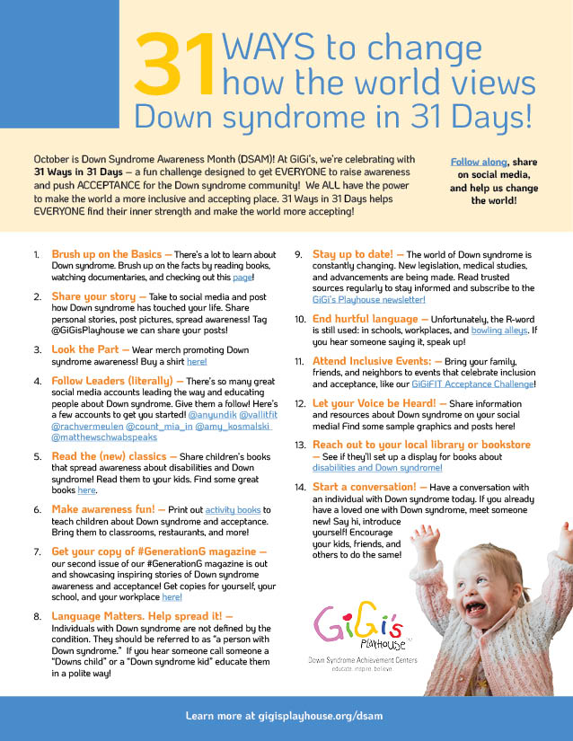 31 ways to celebrate Down syndrome awareness month