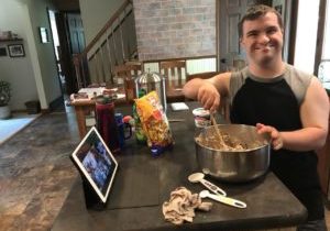 GiGi's Kitchen - Jacob_1 adult man with DOwn syndrome cooking with GiGi's Playhouse virtual Programs